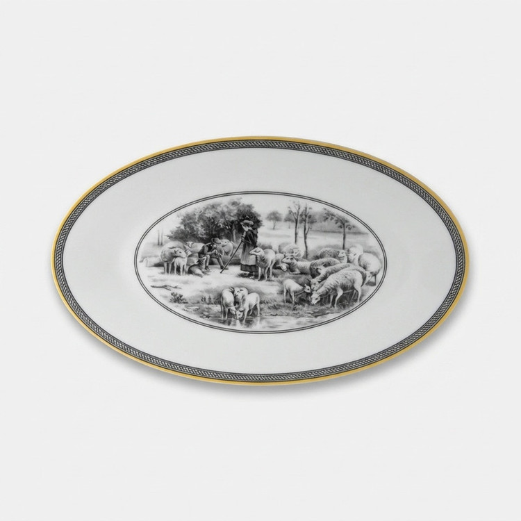 دیس چینی زرین ایران مدل ایتالیا 24 با طراحی بیضی، ابعاد 24×14×1.5 سانتیمتر، وزن 250 گرم، مناسب مایکروویو و ماشین ظرفشویی
