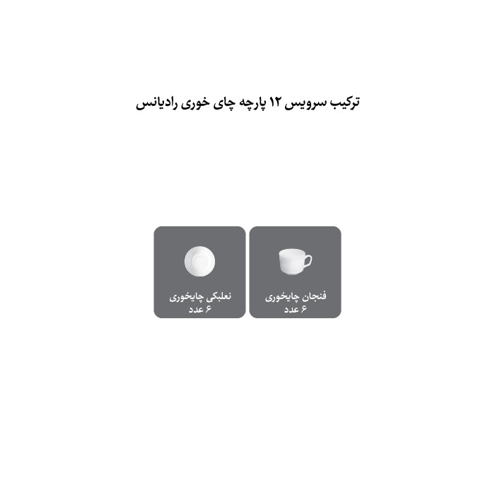 ست فنجان و نعلبکی 12 پارچه 6 نفره چینی زرین ایران مدل چای خوری رادیانس 8 زرین درجه عالی