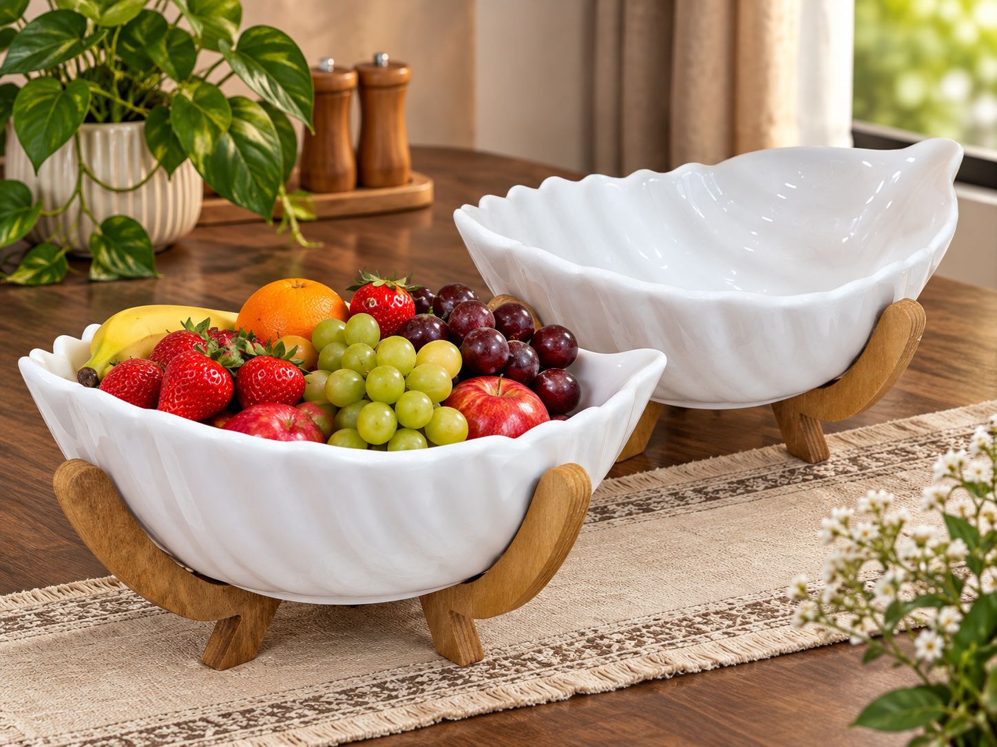 ظرف میوهخوری چینی با پایه چوبی
