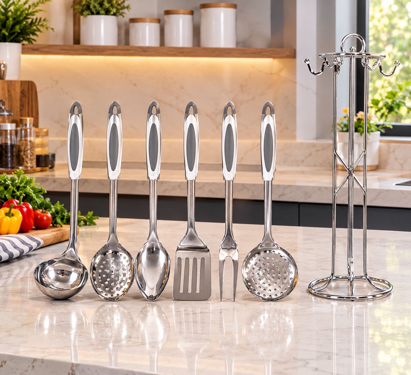 ست کفگیر ملاقه استیل kitchen world