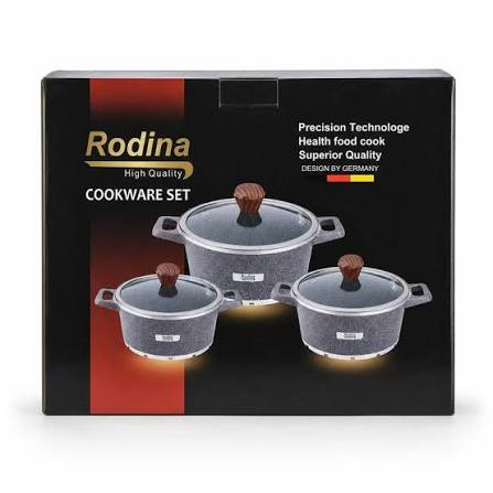 سرویس 6 پارچه قابلمه چدنی کف گرانیت Rodina با زیره خورشیدی و درب پیرکس کرم